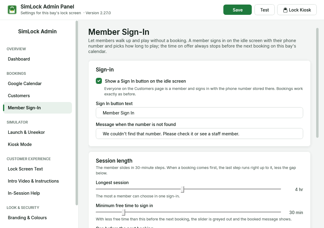 Admin panel, Member Sign-In page
